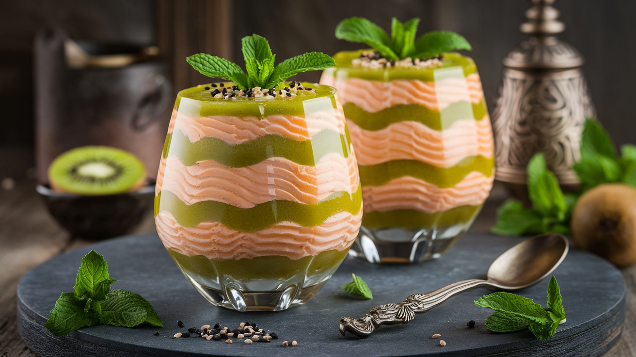 discover a mouthwatering kiwi-salmon verrine recipe that's perfect for your next gathering. impress your guests with this unique, fresh, and delightful dish combining the sweetness of kiwi and the rich flavor of salmon, beautifully layered for a visually stunning presentation.