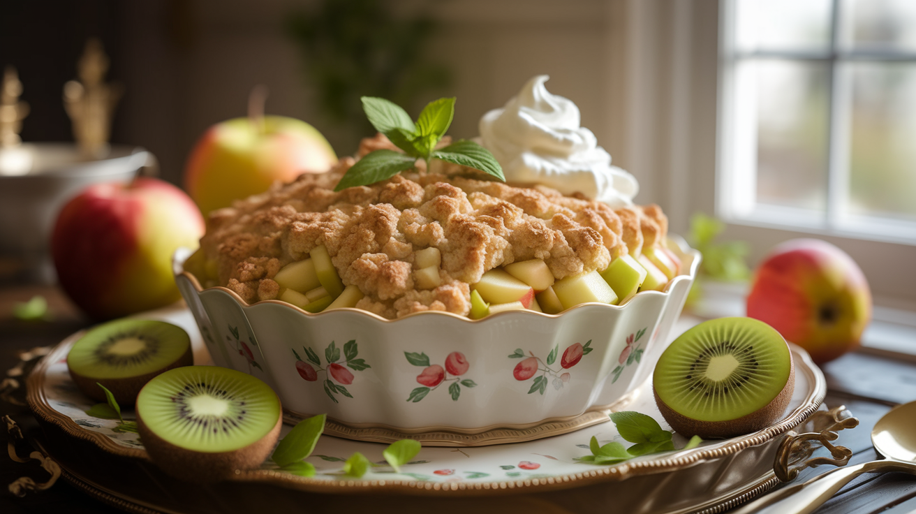 indulge your guests with a delightful apple kiwi crumble that combines the sweetness of apples and the tanginess of kiwi. this easy-to-follow recipe promises a delicious dessert that's perfect for any occasion, leaving everyone impressed and asking for seconds!