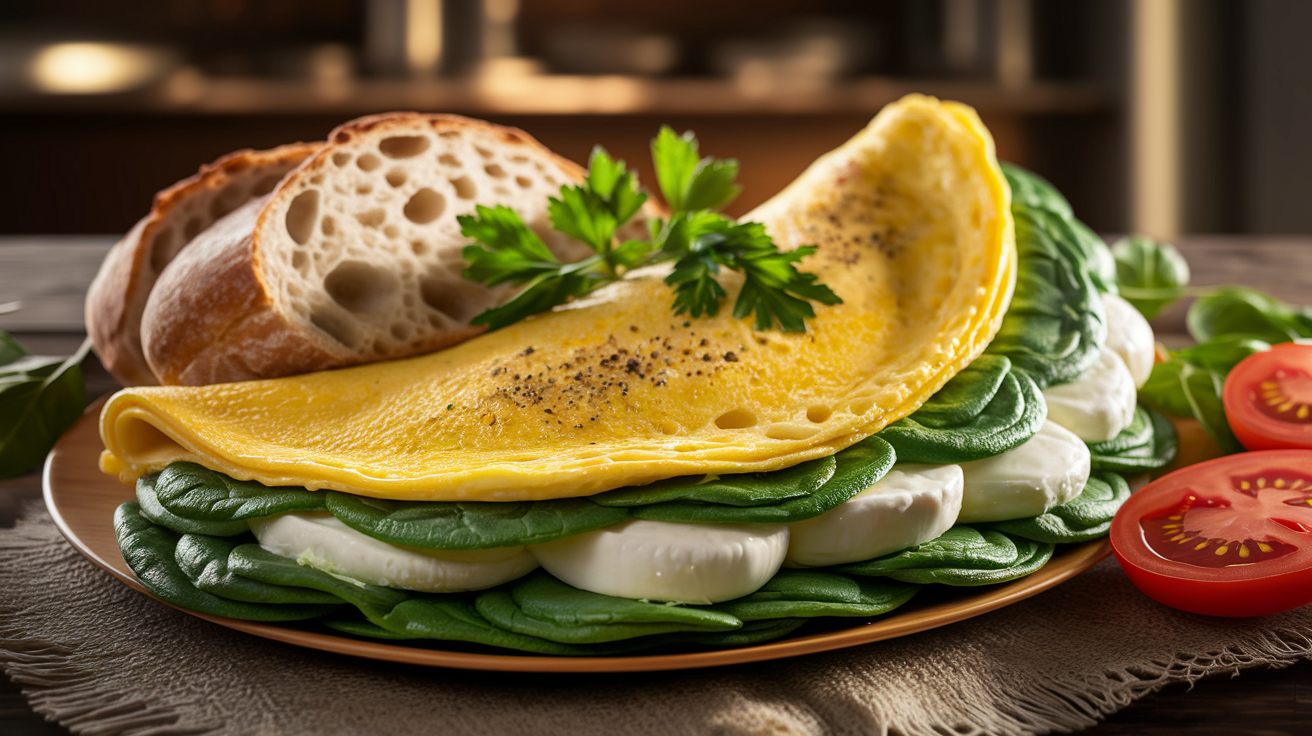 discover a mouthwatering spinach and mozzarella omelette recipe that's easy to make and packed with flavor. perfect for a healthy breakfast or brunch, this dish combines fresh spinach and gooey mozzarella for a delightful start to your day. try it now!