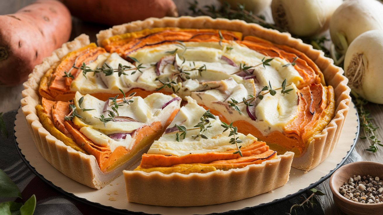 savor the flavors of autumn with this delightful sweet potato and turnip quiche recipe. perfectly combining creamy textures and earthy tastes, this dish is a wholesome option for any meal. easy to prepare and full of nutrition, it will surely impress your friends and family!