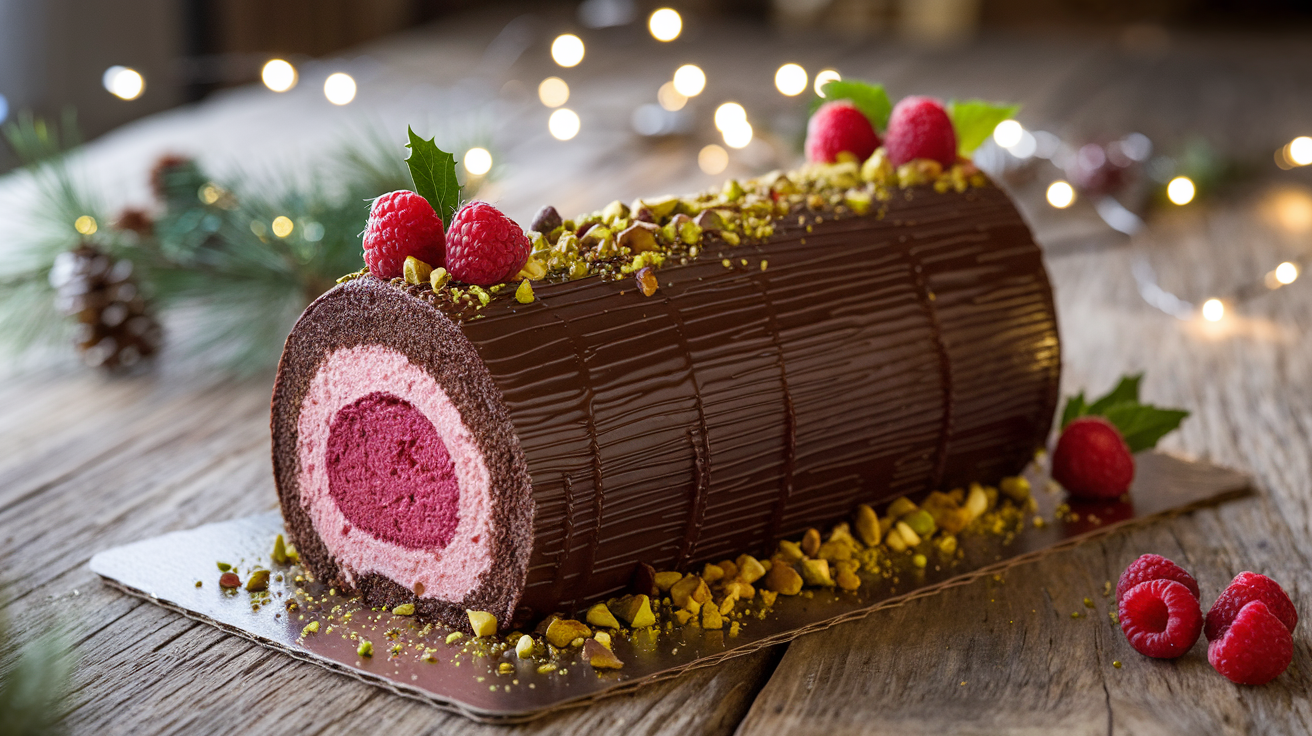 How to make a delicious raspberry and pistachio yule log